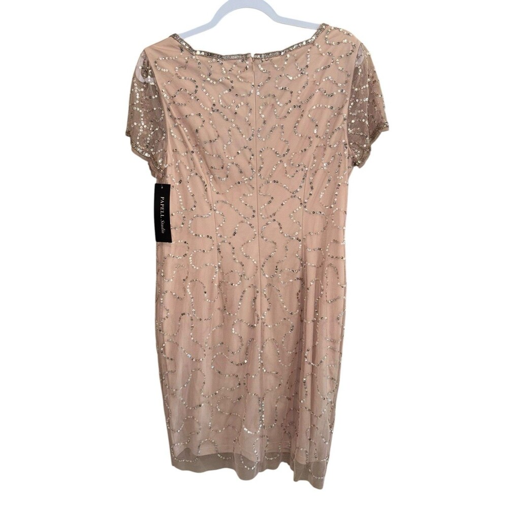 NWT Papell Studio Rose Gold Beaded Sequin Scallop Sheath Dress Size 12 NEW $129 - Picture 3 of 16